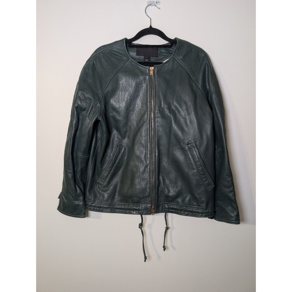 J.Crew Collection Green Leather Jacket 4 Quiet Luxury Moto Zip - Picture 2 of 12